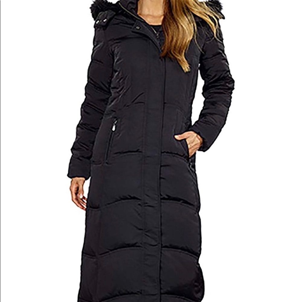 Maxi Down Coat with Detachable Faux Fur Hood